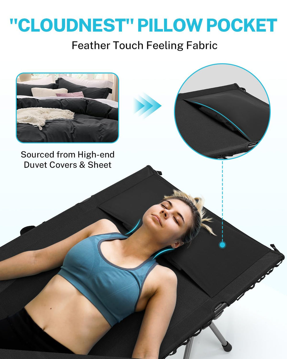 Gonex camping cot pillow pocket provides home-like neck support