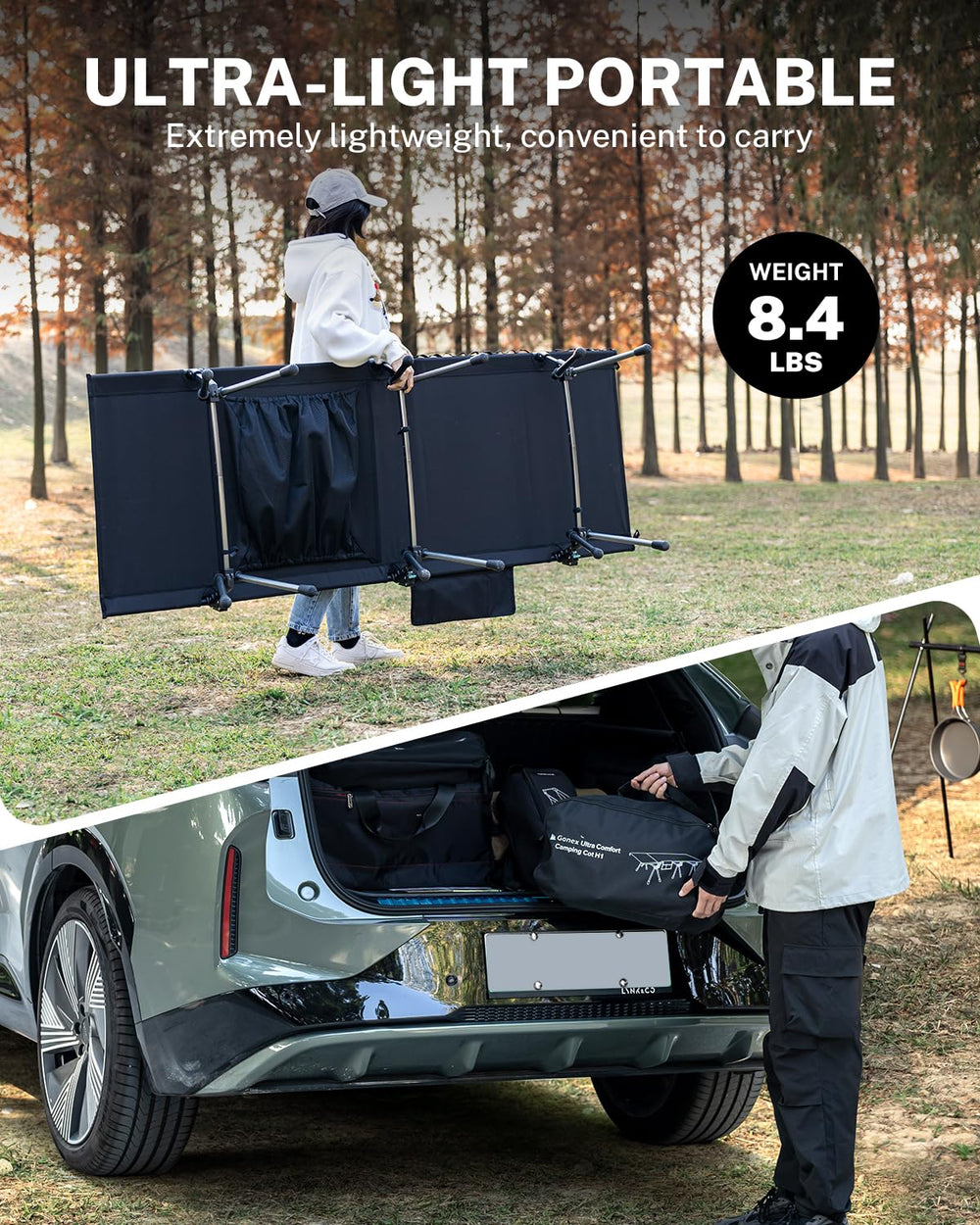 Gonex camping cot side pockets store essentials on trips