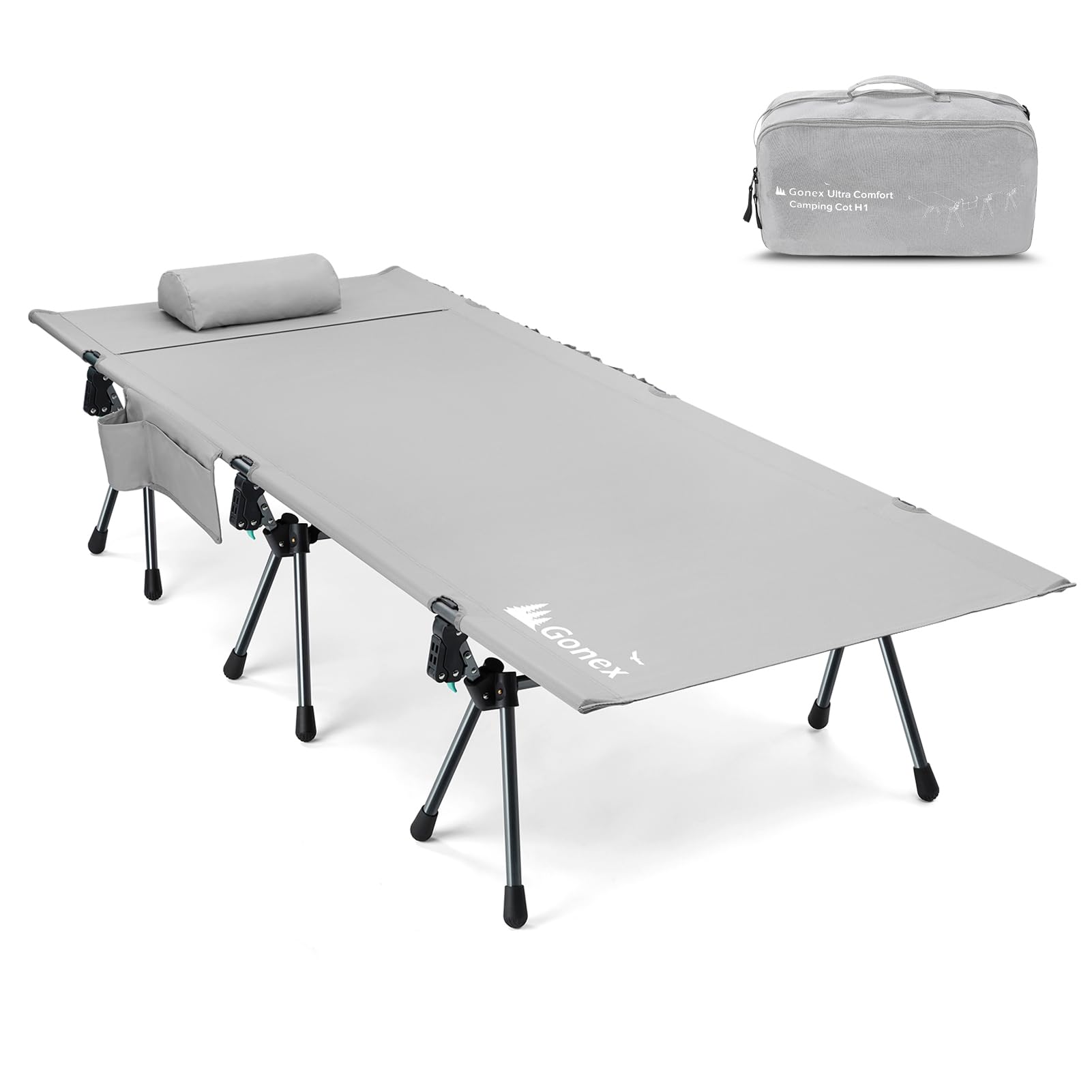 Gonex camping cot wide surface for comfortable side sleeping outdoors.
