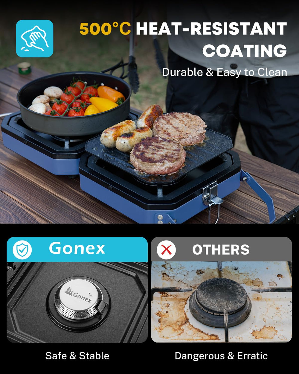 Gonex camping stove piezo ignition allows quick light without lighters