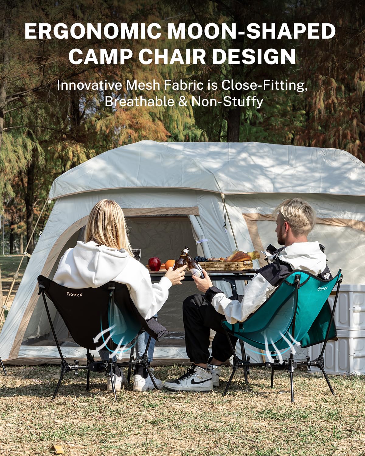 Gonex chair features a carrying strap for hands-free hauling.