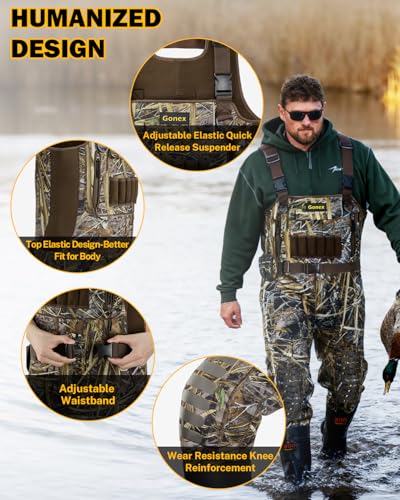 Gonex chest waders 4-5mm neoprene body for flexible warmth and waterproofing.