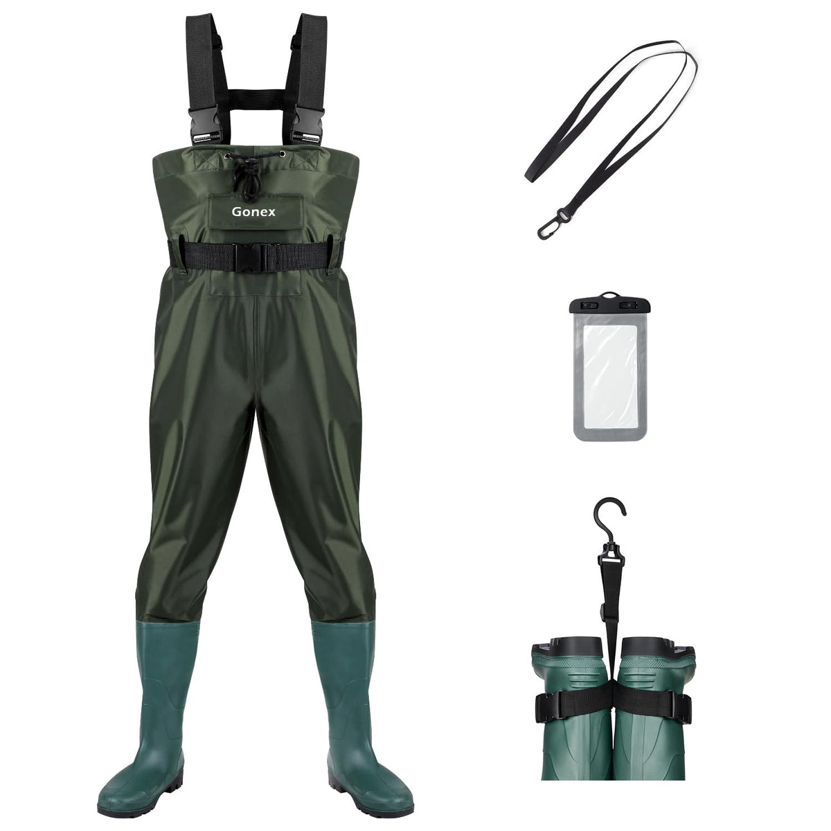 Gonex chest waders lightweight 70D nylon for comfortable river fishing and movement.