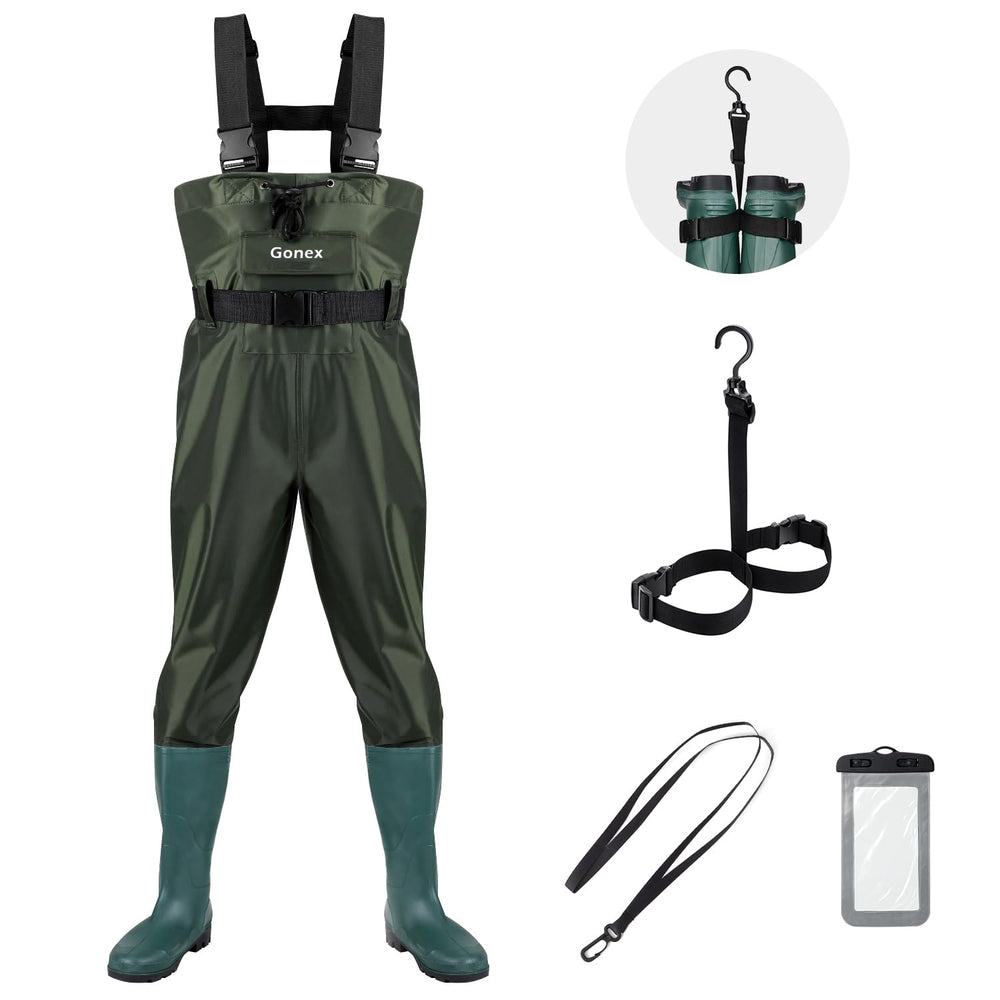 Gonex chest waders suitable for fishing, hunting, farm work in wet conditions.