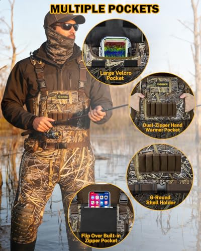 Gonex chest waders with multiple pockets and D-rings for organized gear.