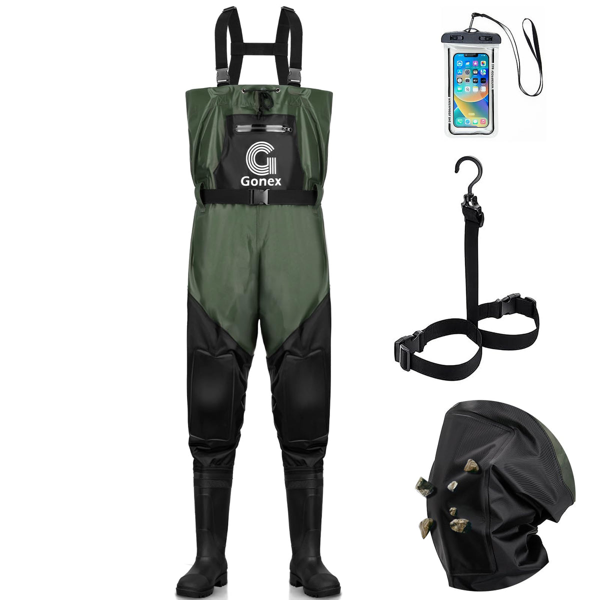 Gonex Chest Waders overview showing lightweight construction for easy movement during fishing