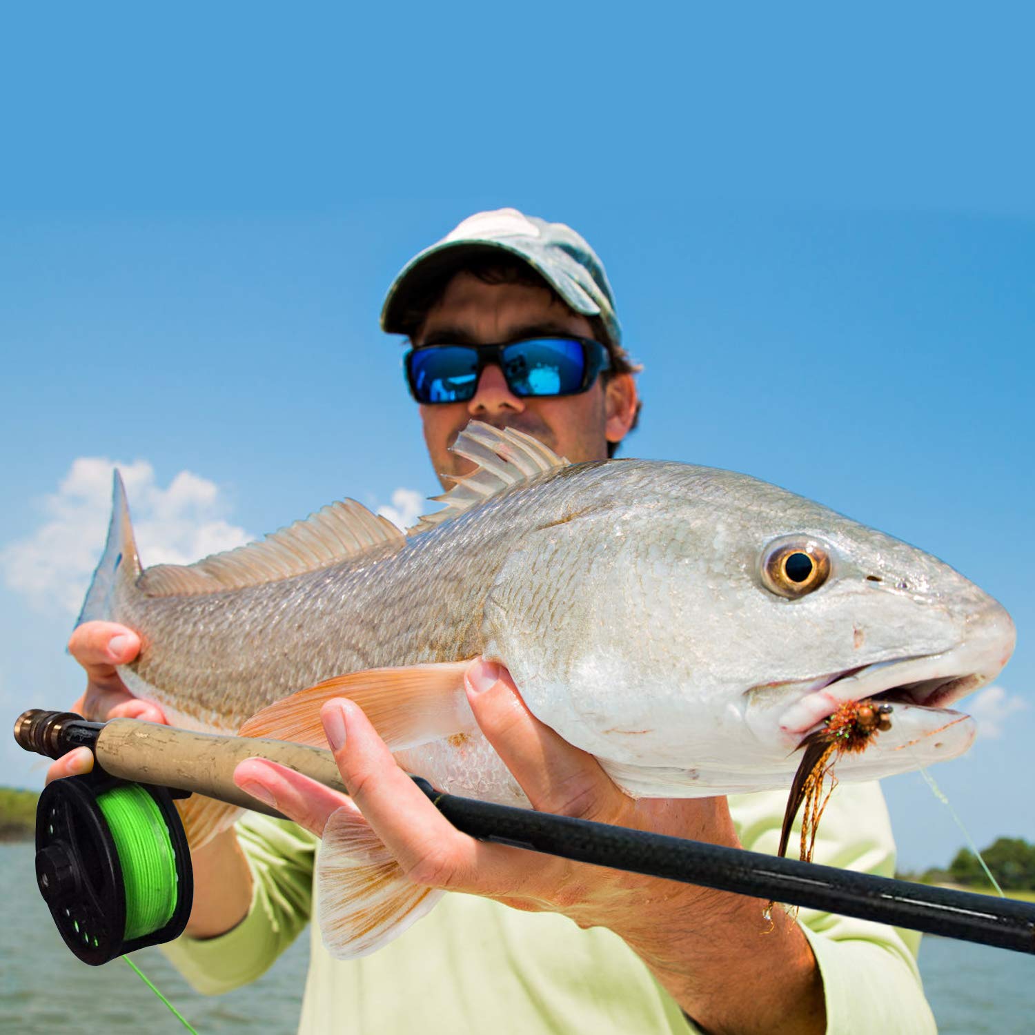 Complete starter kit with rod, reel, flies, line, scissors, and case
