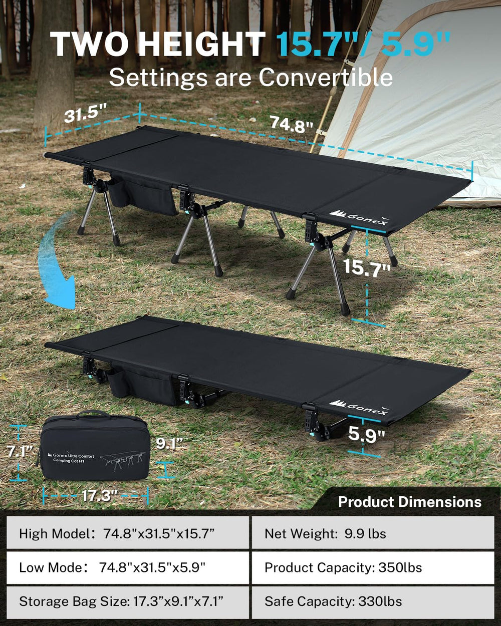 Gonex ultralight portable design fits in car trunks and backpacks.