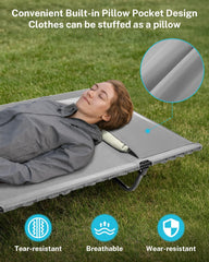 Gonex cot wide surface area shown for side sleeper comfort.