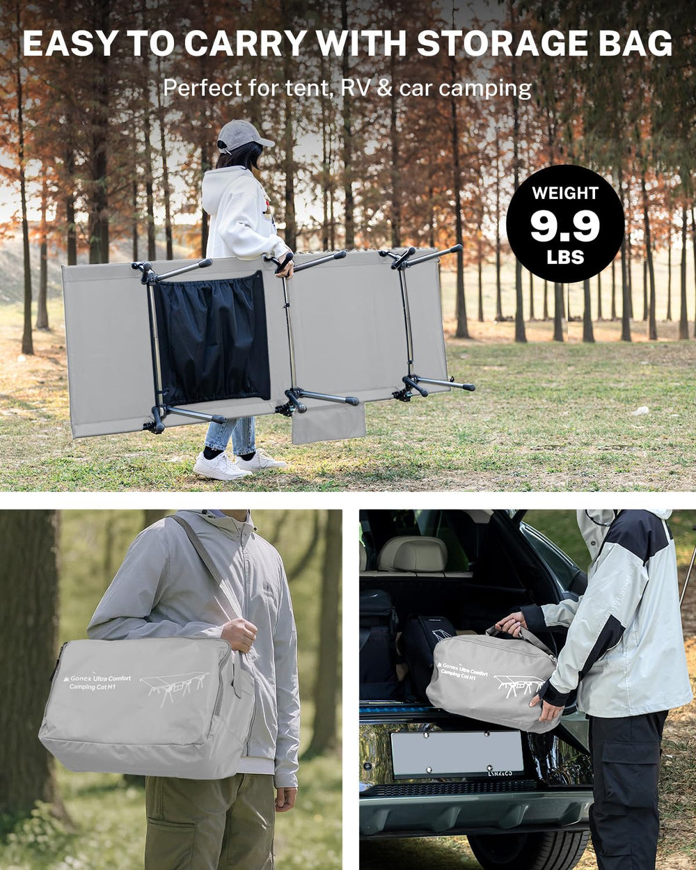 Gonex extended-leg supports improve stability on uneven ground.