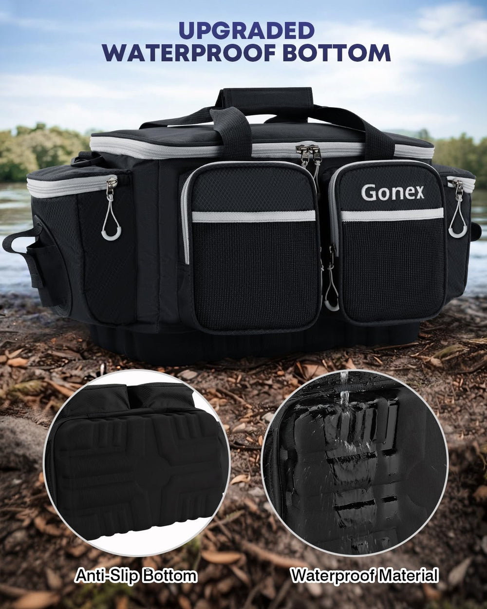 Gonex Fishing Tackle Bag 420D polyester with PVC coating resists moisture