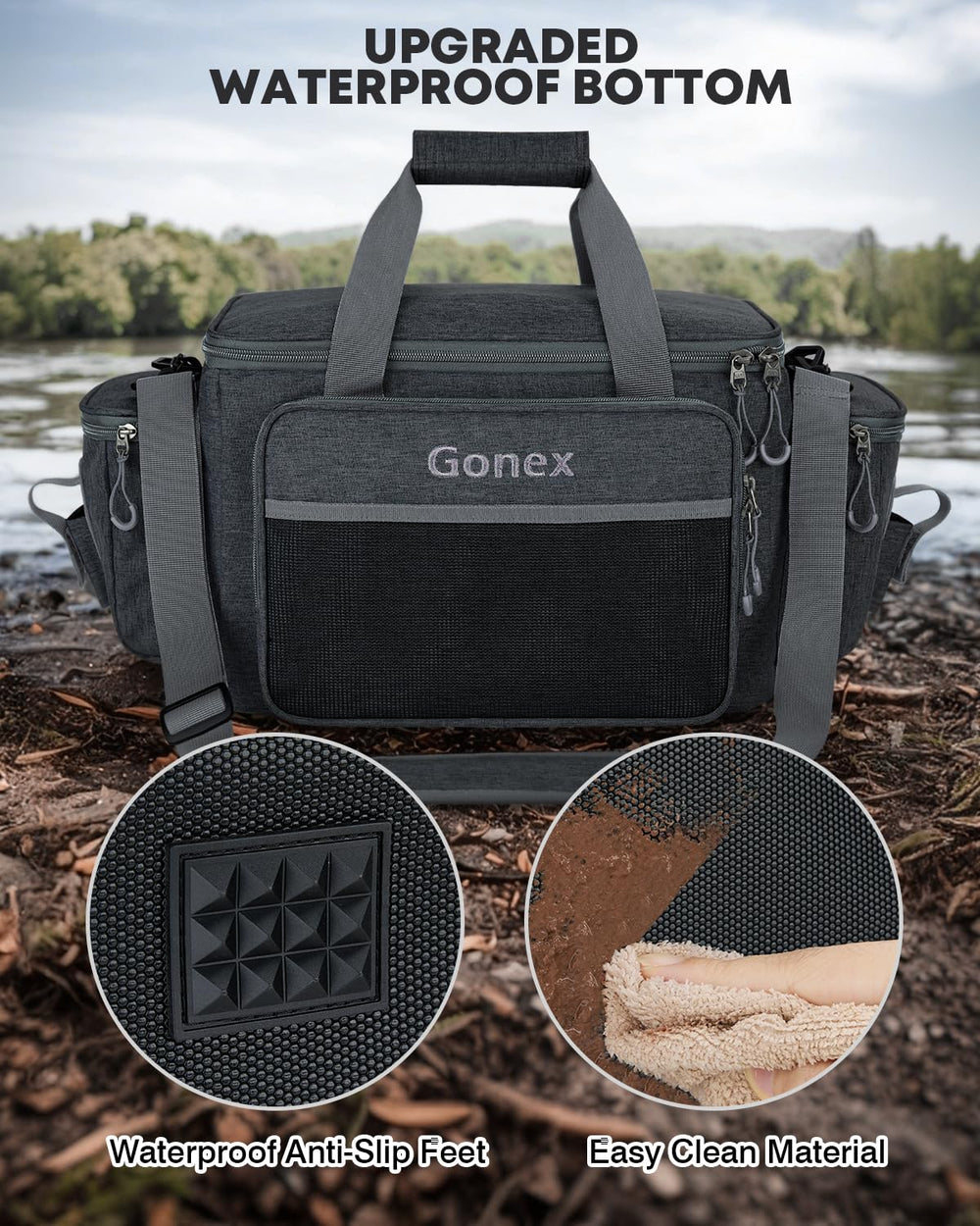 Waterproof bottom of Gonex fishing tackle bag