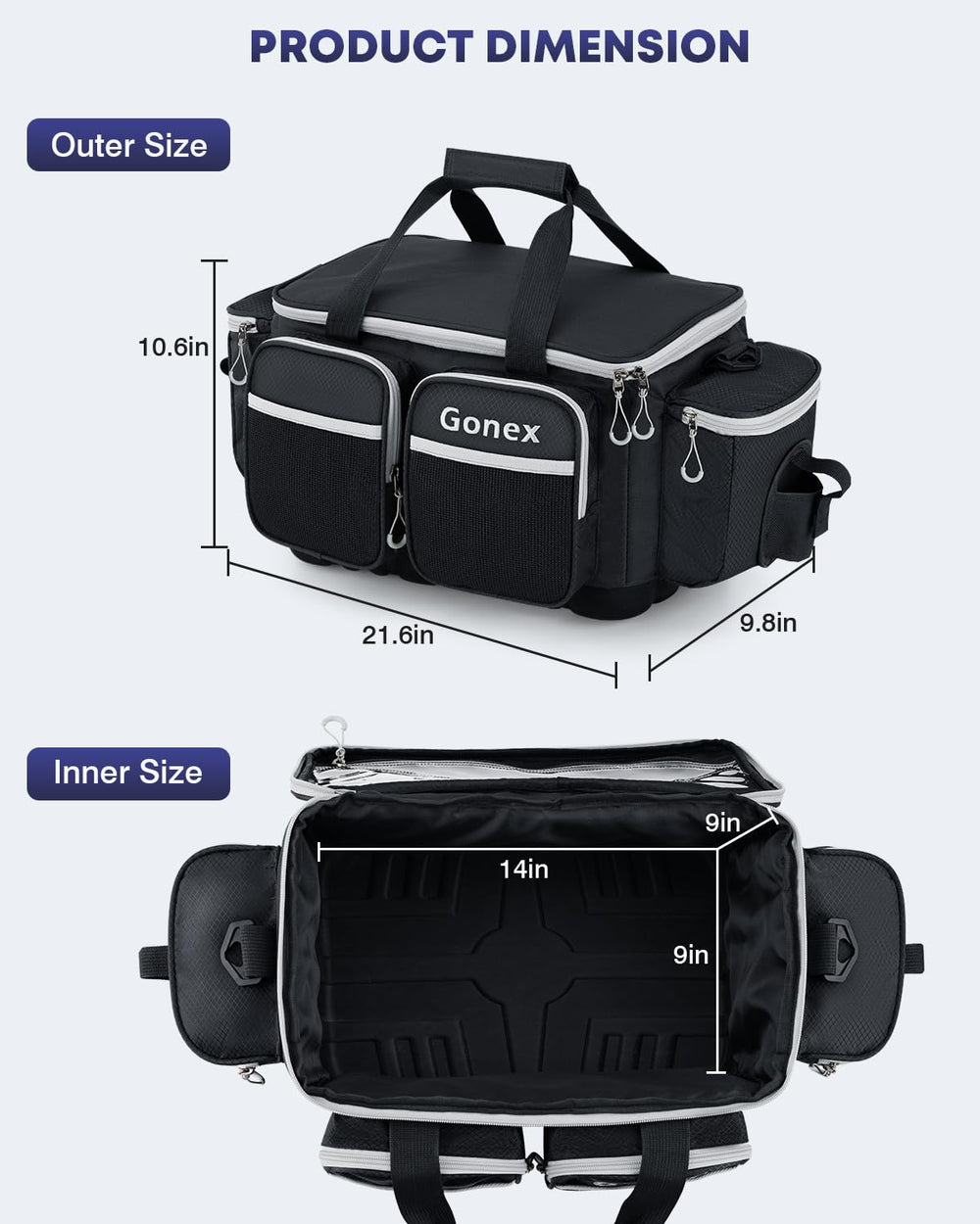 Gonex Fishing Tackle Bag ergonomic shoulder strap with soft pads reduces fatigue