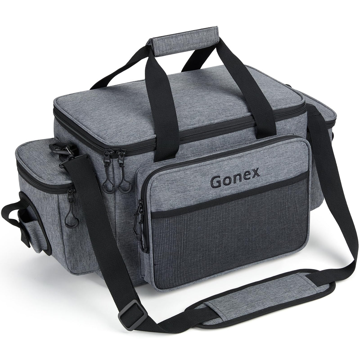 Gonex grey fishing tackle bag exterior front view