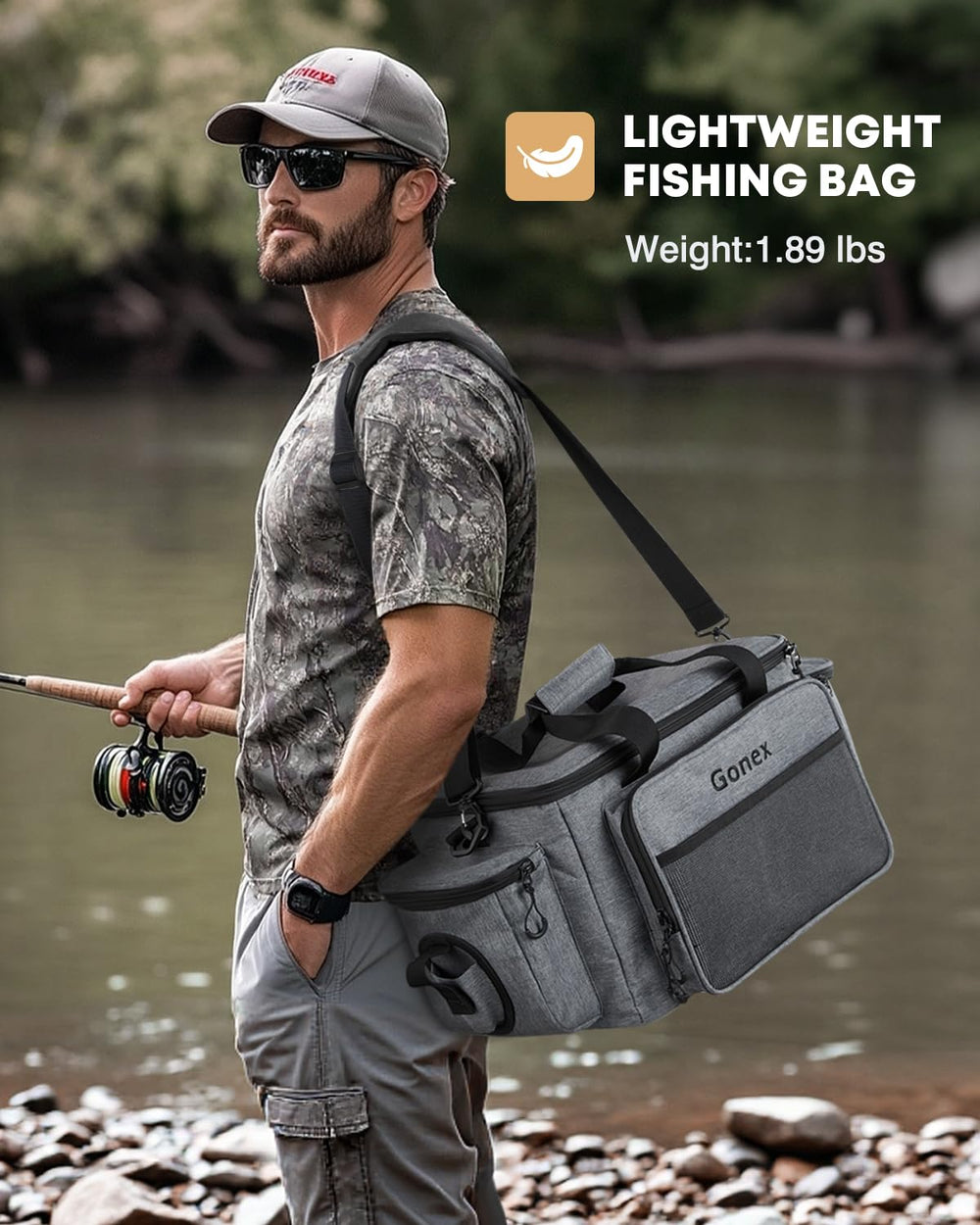 Carrying options with padded strap: shoulder, hand, cross-body