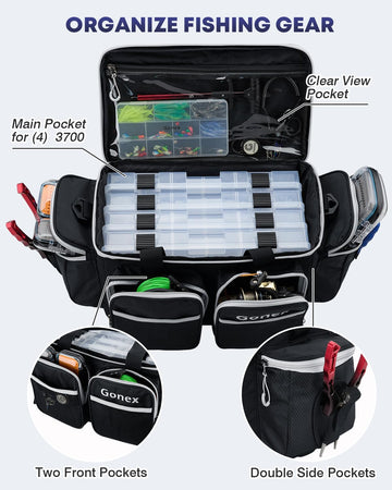 Gonex Fishing Tackle Bag large capacity holds four 3700 boxes for organized gear