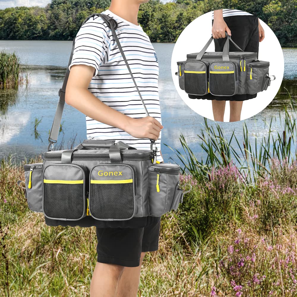 gonex fishing tackle bag pvc coating on back blocks moisture