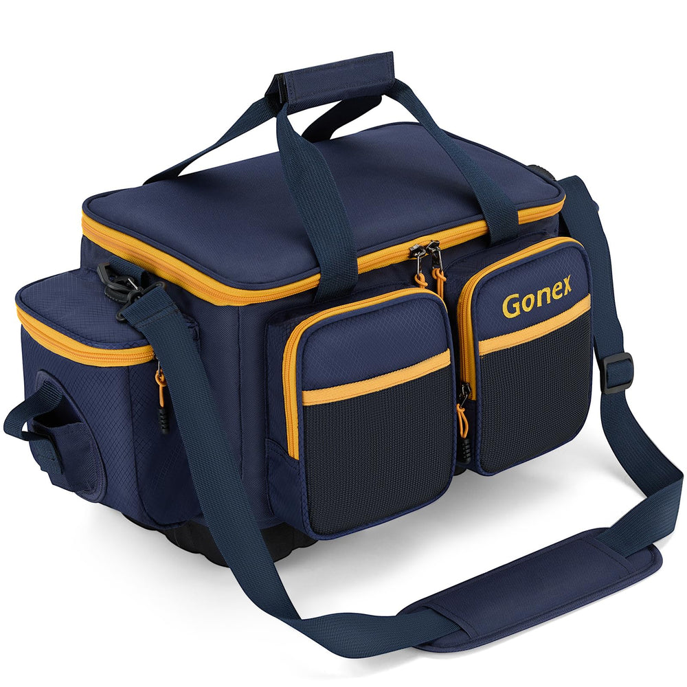 Gonex fishing tackle bag with waterproof bottom keeps gear dry on deck