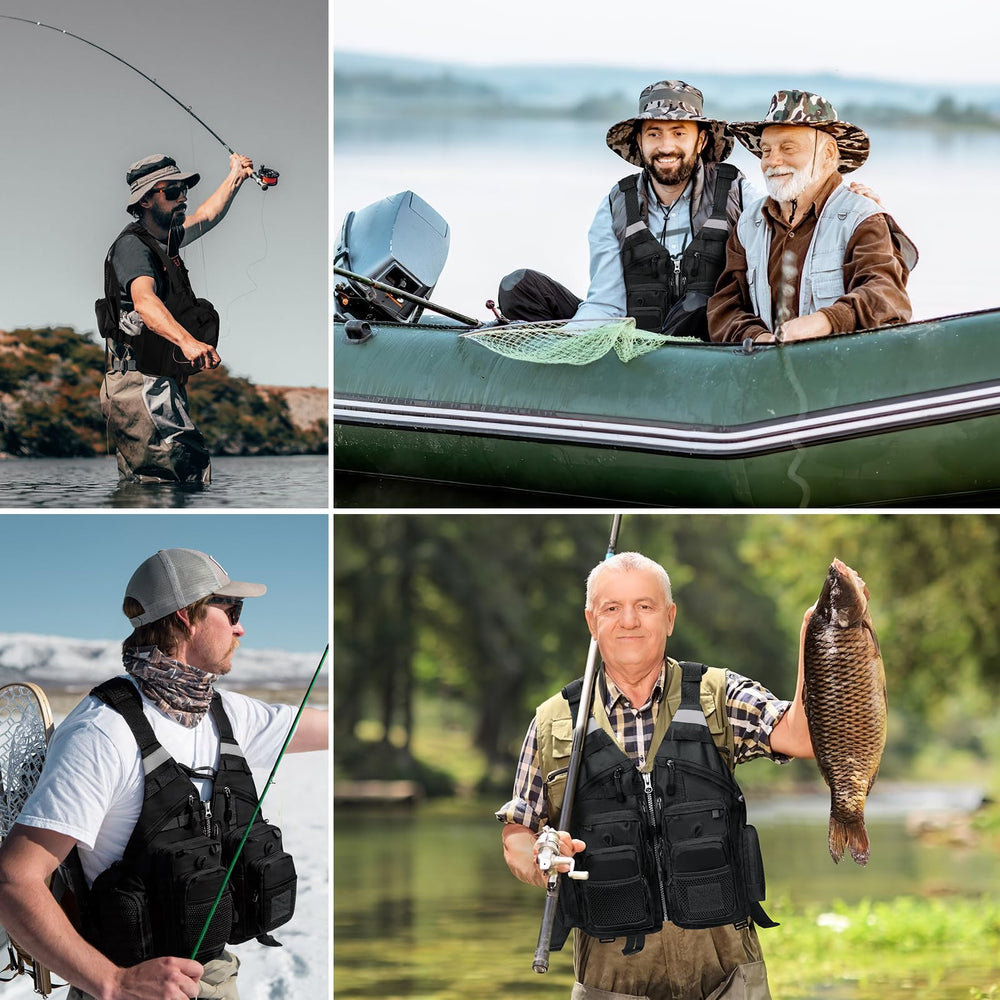 Gonex fly fishing vest back view with reflective stripes for better visibility