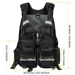 Gonex black fly fishing vest back view showing reflective stripes