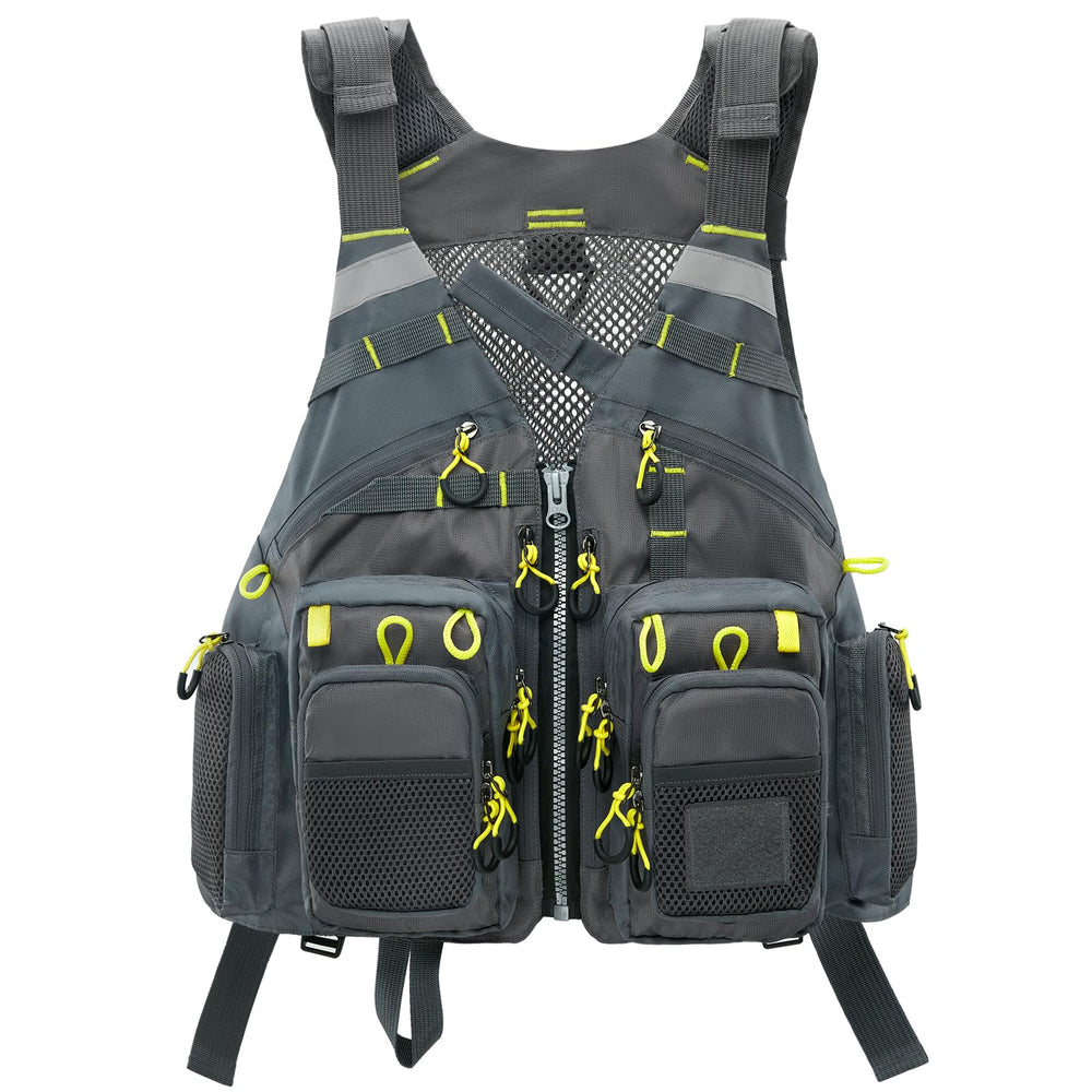 Gray and yellow color scheme of Gonex fly fishing vest