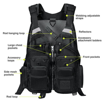 Close-up of front pockets on Gonex fly fishing vest