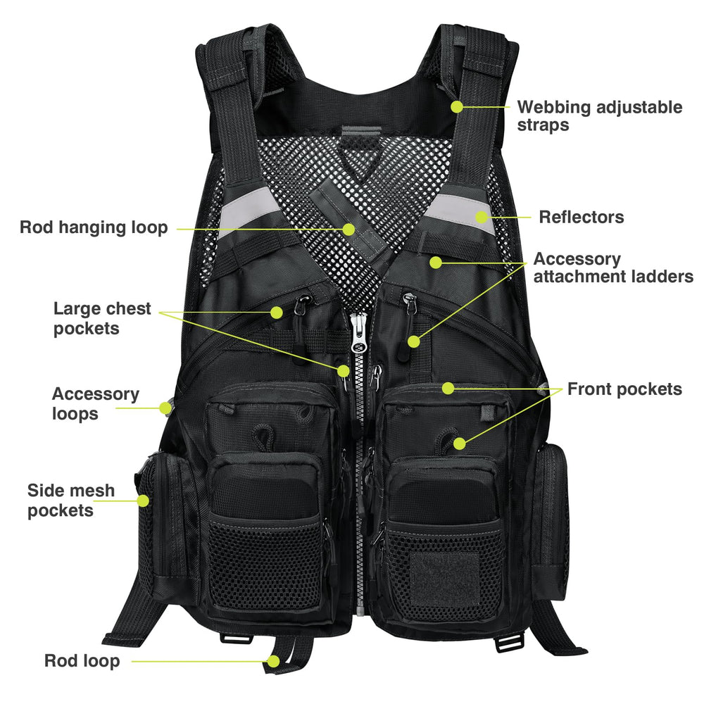 Close-up of front pockets on Gonex fly fishing vest