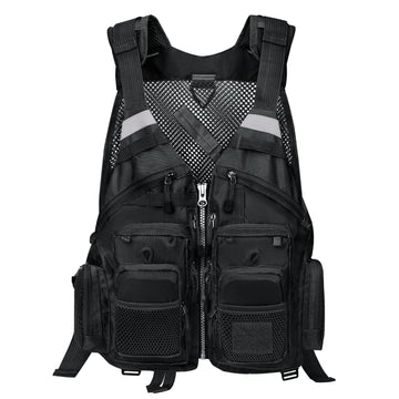 Person wearing Gonex black fly fishing vest for size reference