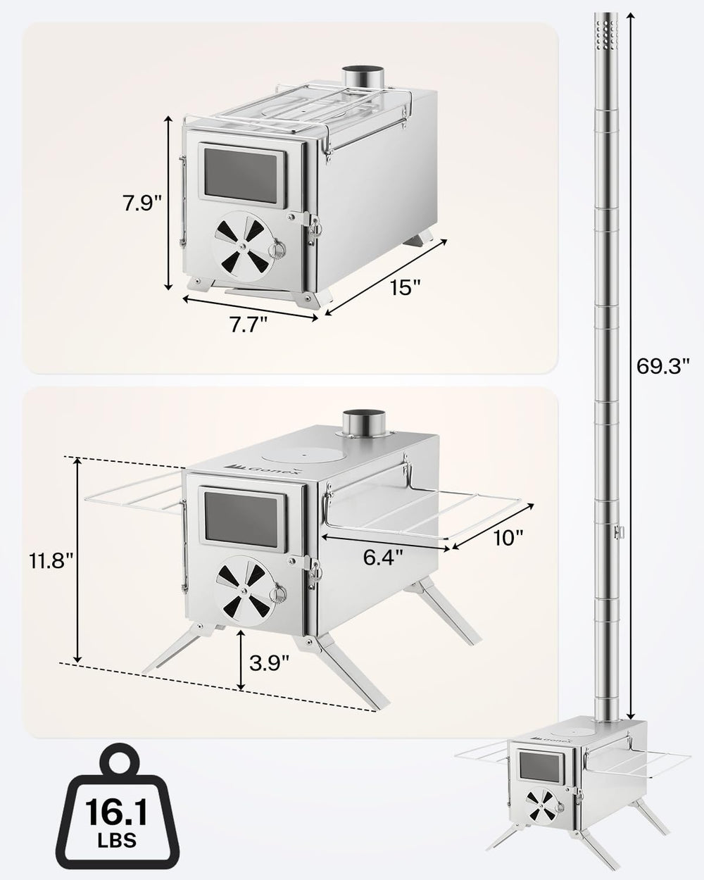 Gonex hot tent stove chimney pipes extend tall for stable draft and weather resilience.