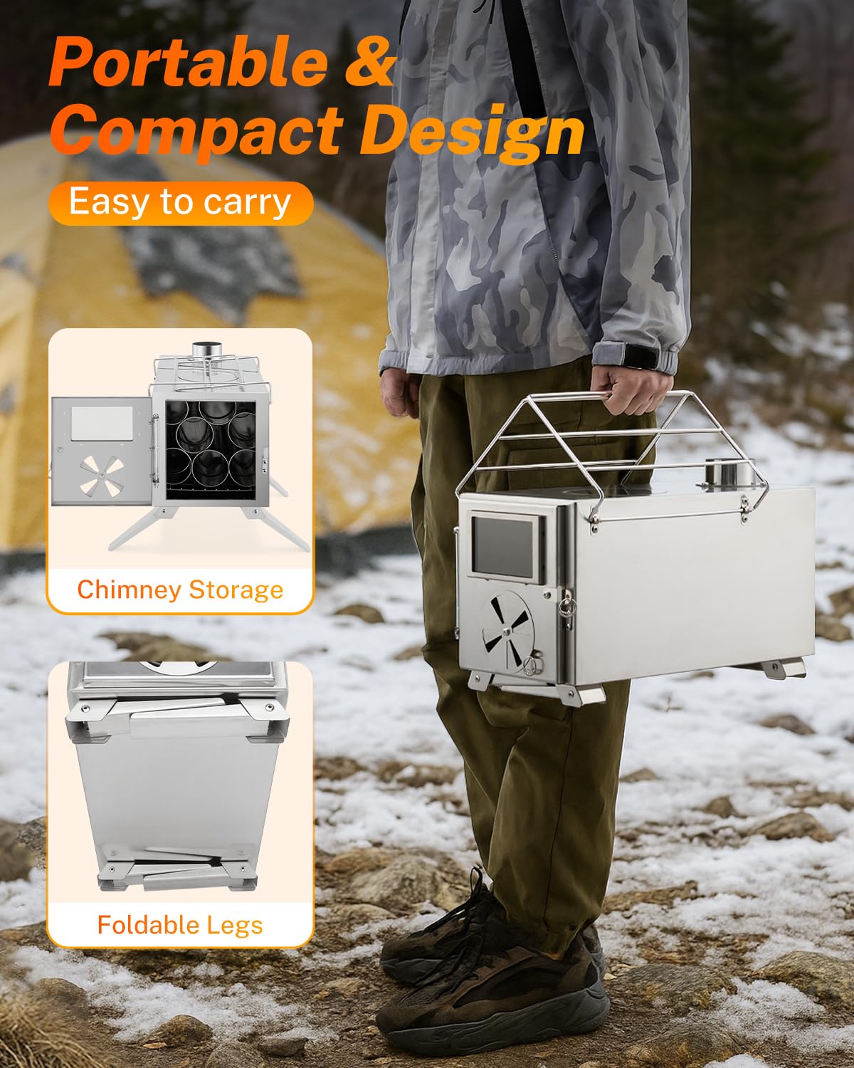 Gonex hot tent stove includes fireproof mat and gloves for safe handling.