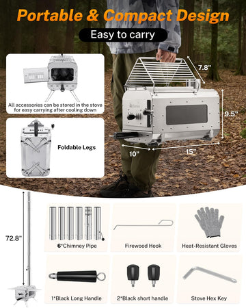 Gonex hot tent stove in winter camping scene provides warmth.