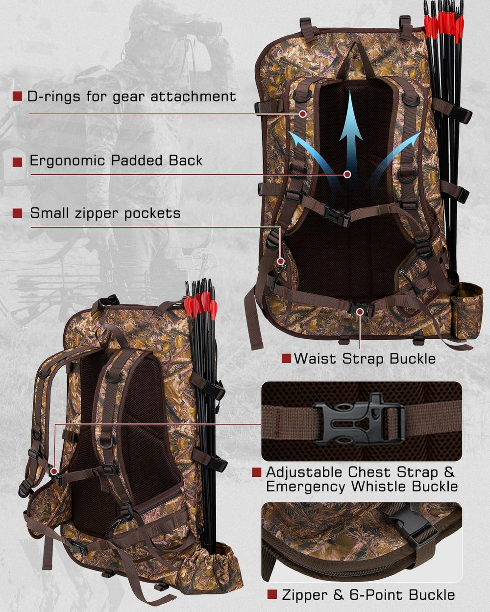 Gonex hunting bow case arrow tube detachable for quick arrow access.