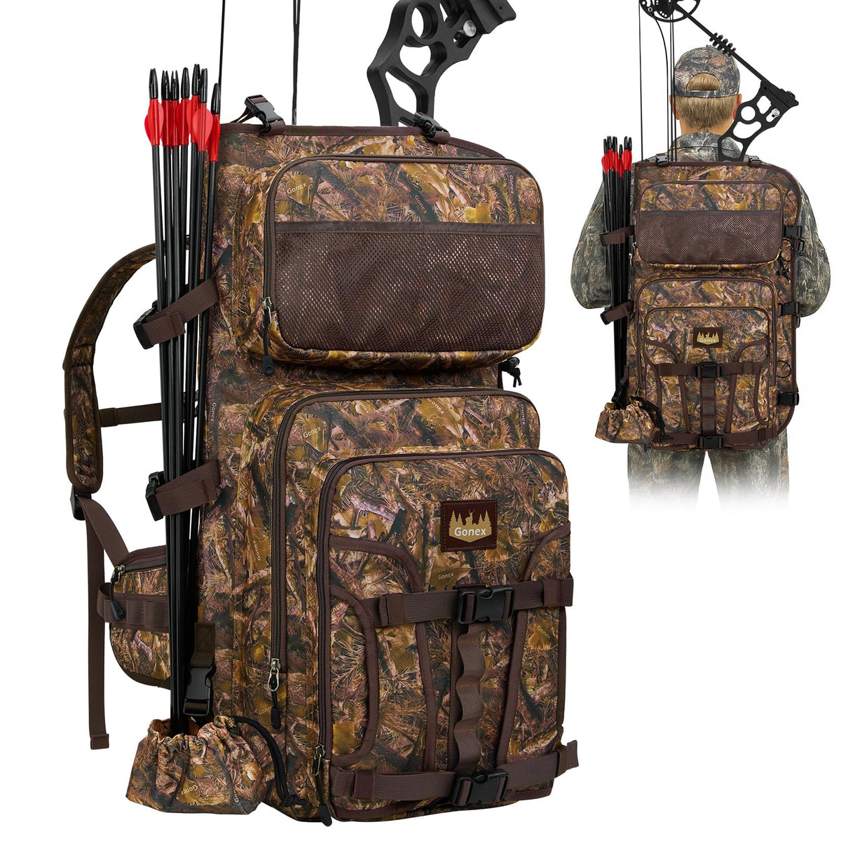 Gonex hunting bow case backpack buckle straps secure your bow during transport.