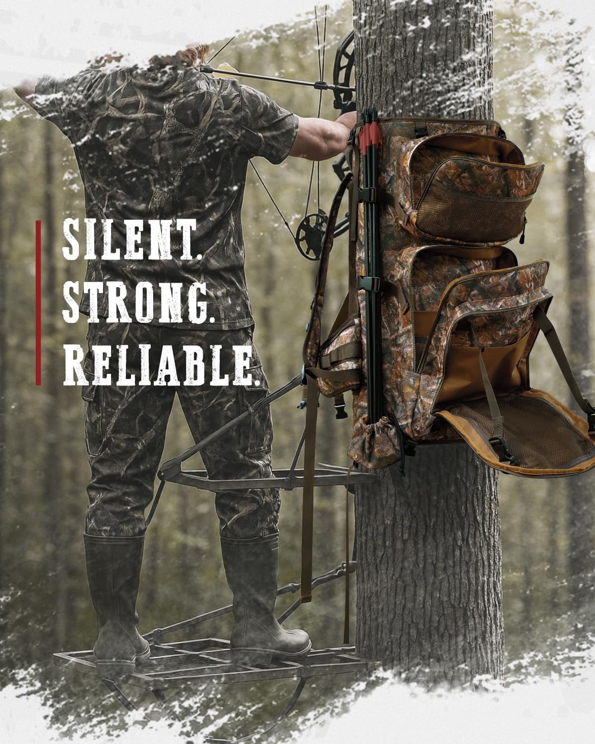 Gonex hunting bow case camo design blends into woodland environments.