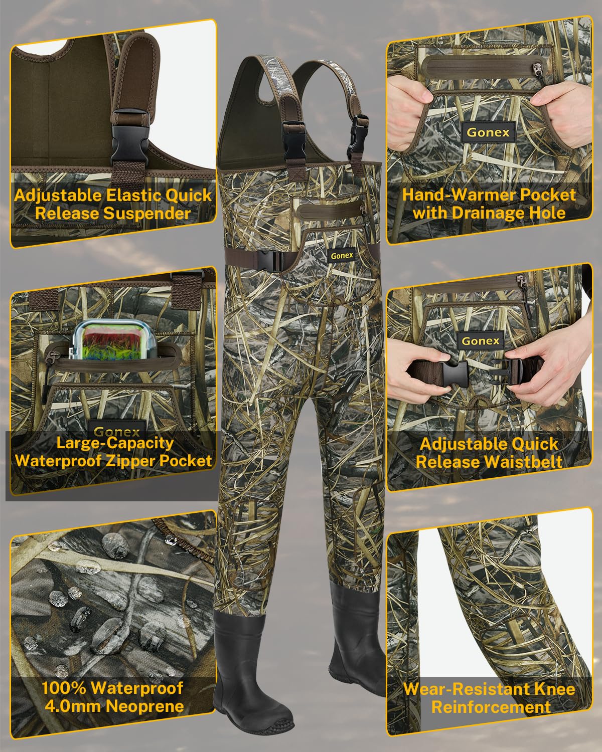 Gonex Kids Chest Waders insulated boots with reinforced toe for slip resistance on slick banks