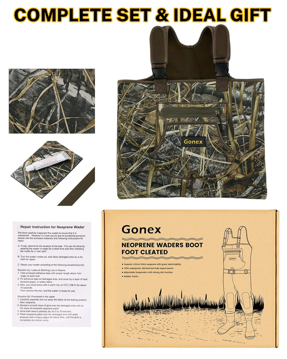 Gonex Kids Chest Waders built-in drainage holes keep gear dry after splashes