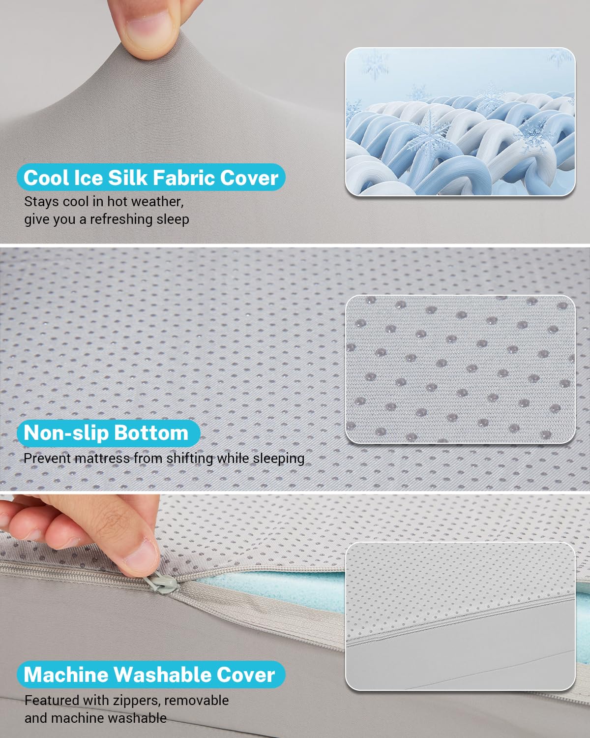 Gonex memory foam mattress cooling ice silk fabric stays cool during rest