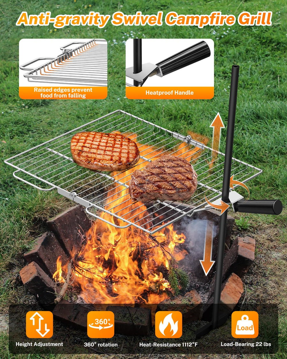 Gonex portable campfire grill height-adjustable design adapts to fire intensity
