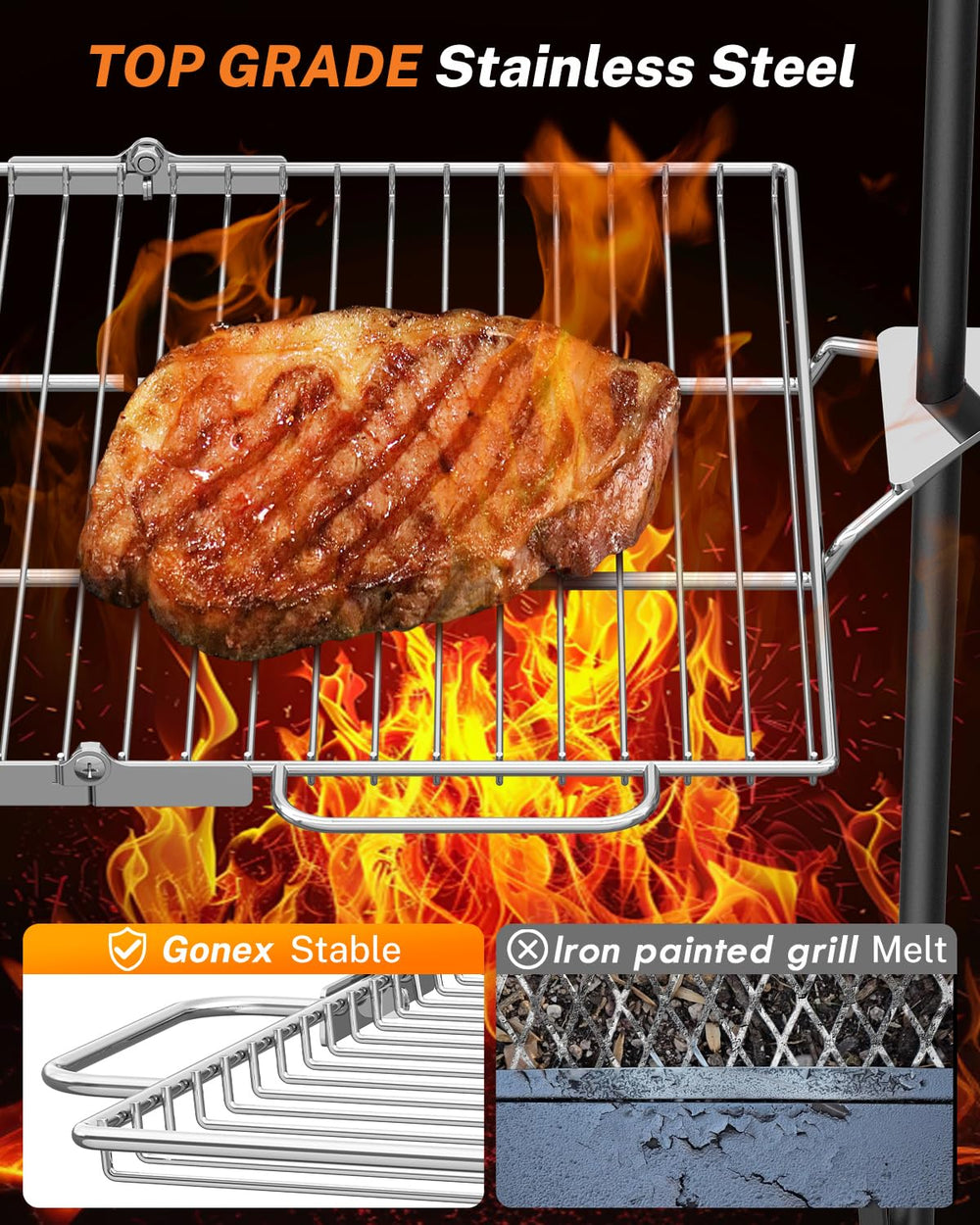 Gonex portable campfire grill durable stainless steel resists rust and heat
