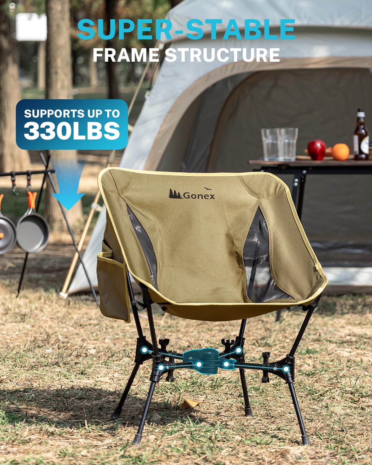 Gonex portable camping chair with carrying strap for hands-free transport