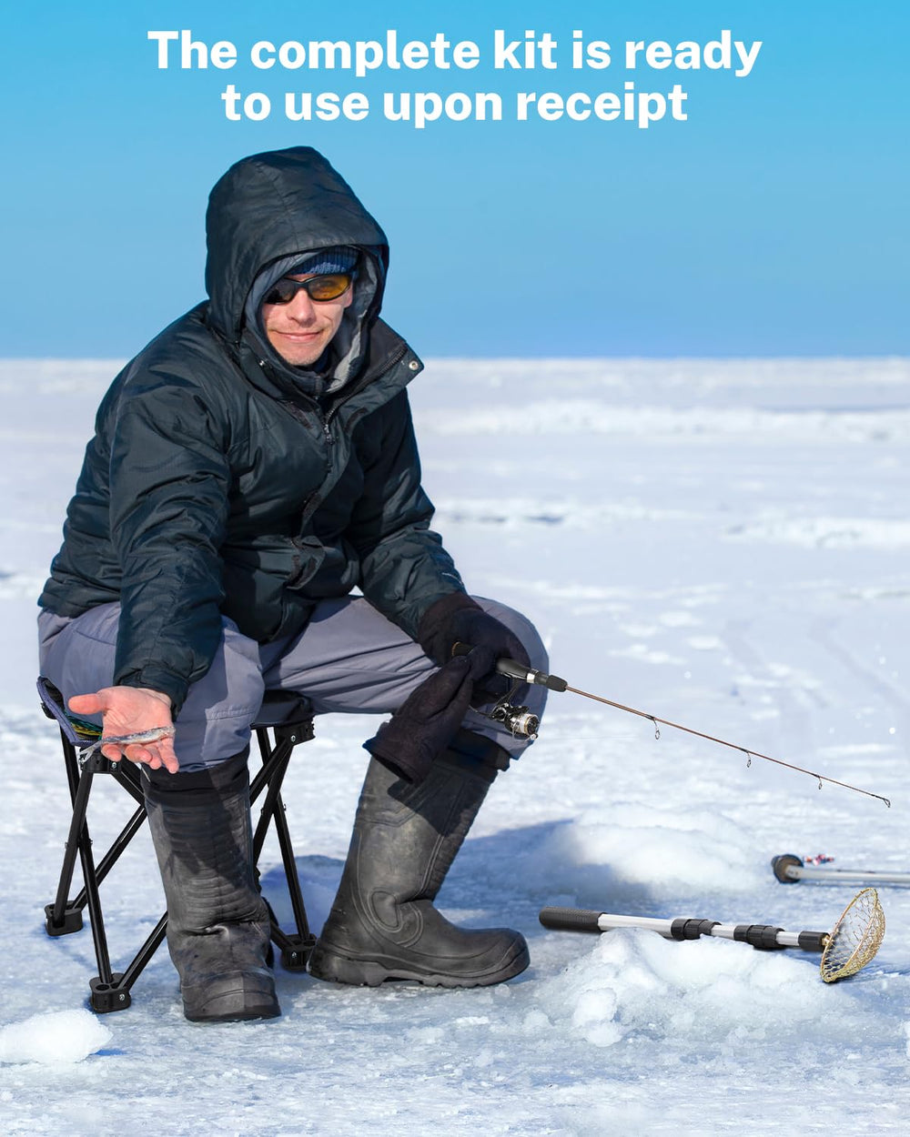 Gonex portable ice fishing kit ready for shelter or open water.
