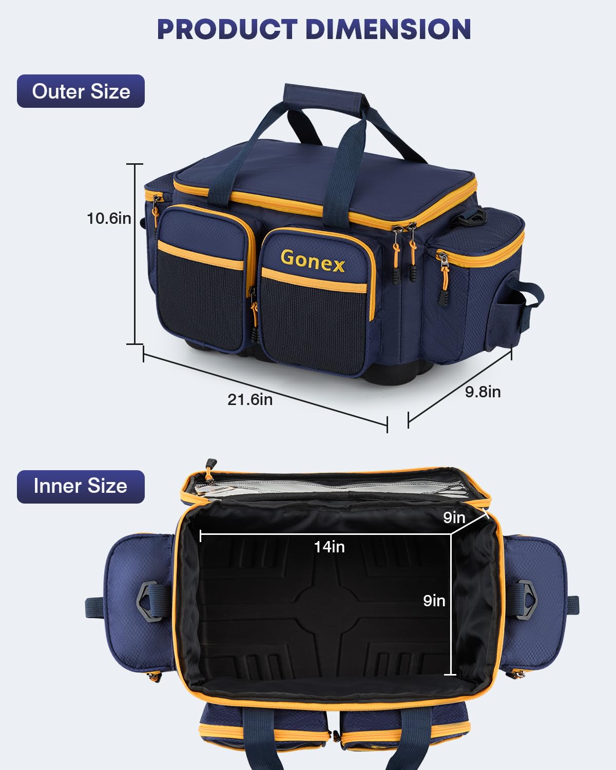 Gonex medium-blue tackle bag suitable for saltwater or freshwater adventures