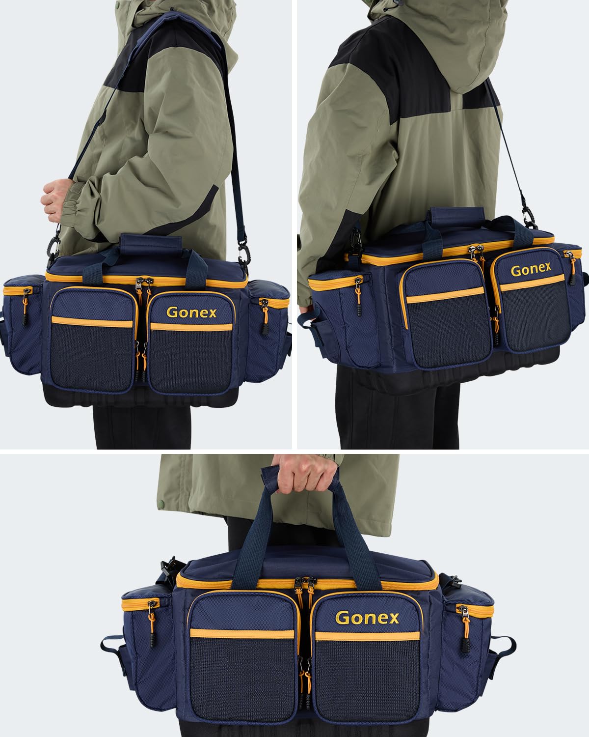 Gonex tackle bag on boat setup with non-slip bottom stability