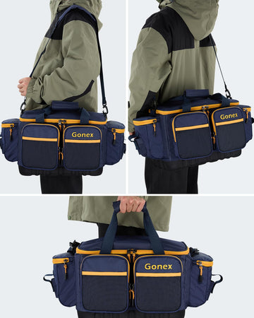 Gonex tackle bag on boat setup with non-slip bottom stability