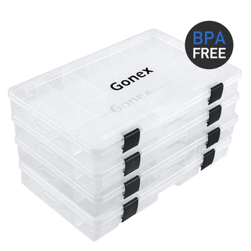 Transparent plastic tackle box for lures, hooks, beads