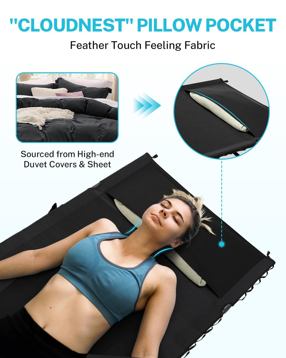 Gonex ultralight portable cot folded in carrying bag for easy travel.