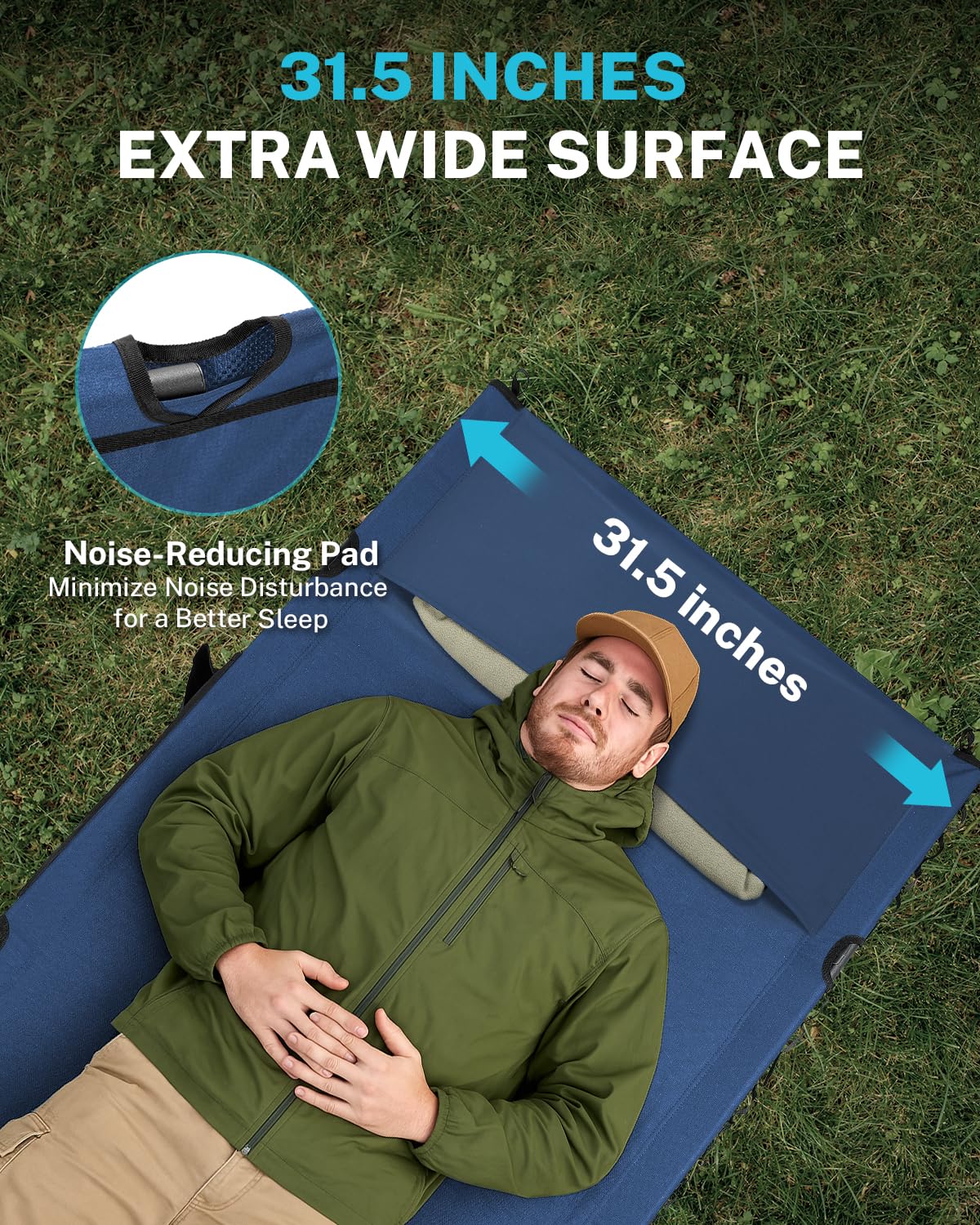 Gonex wide 31.5-inch surface blue, extra space for side sleepers