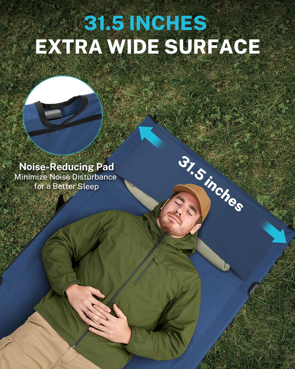 Gonex wide 31.5-inch surface blue, extra space for side sleepers