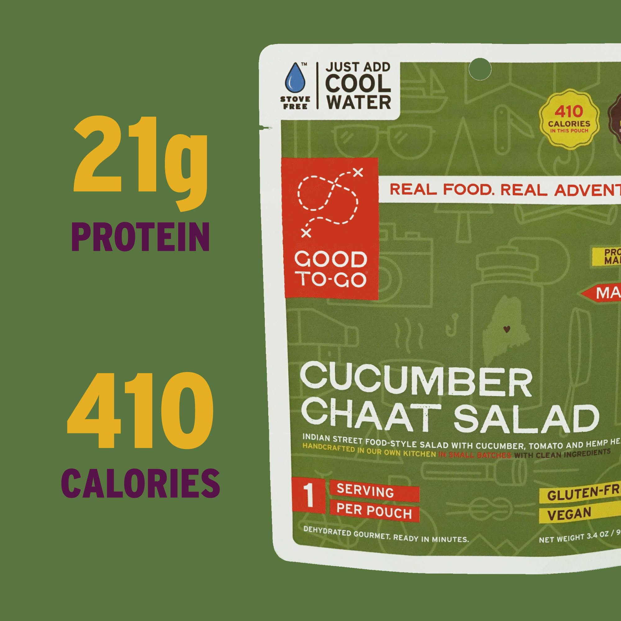 GOOD TO-GO cucumber-chaat-salad-made-in-usa crafted in Maine for quality camping meals.