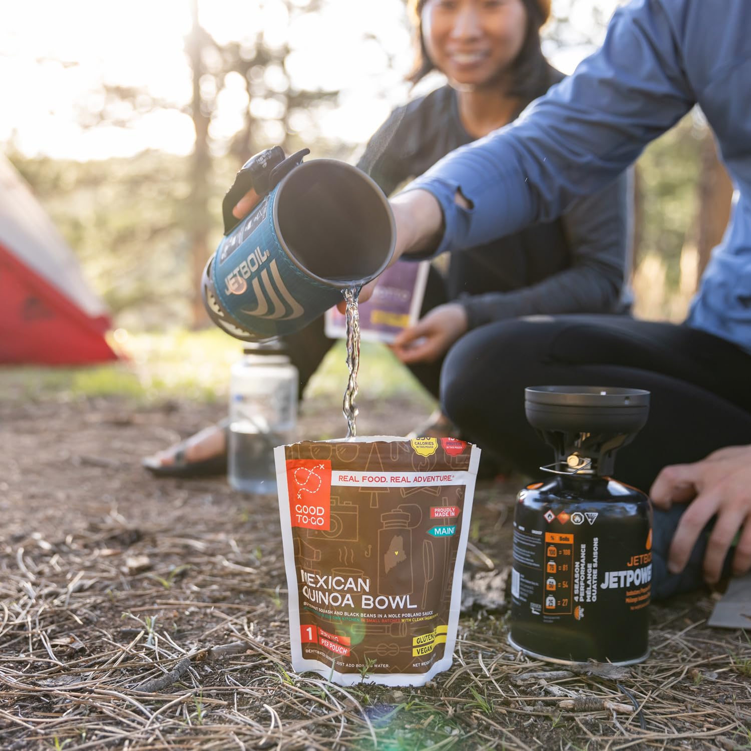 GOOD TO-GO dehydrated meals close-up, real-food ingredients highlighted.